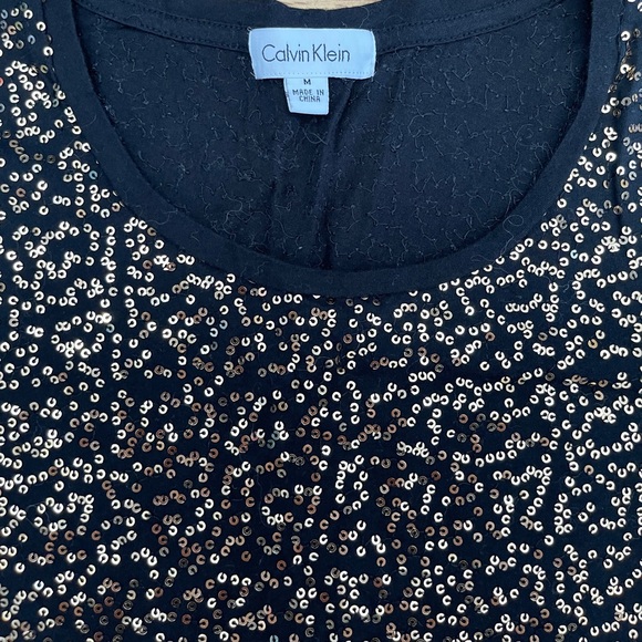 Calvin Klein Black Gold Sequined Short Sleeve Tee Shirt - Picture 3 of 4